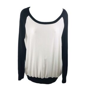 Joie Pull Over Sweater Front 100% Silk Back Wool Cashmere Blend Sz M Ivory/Black